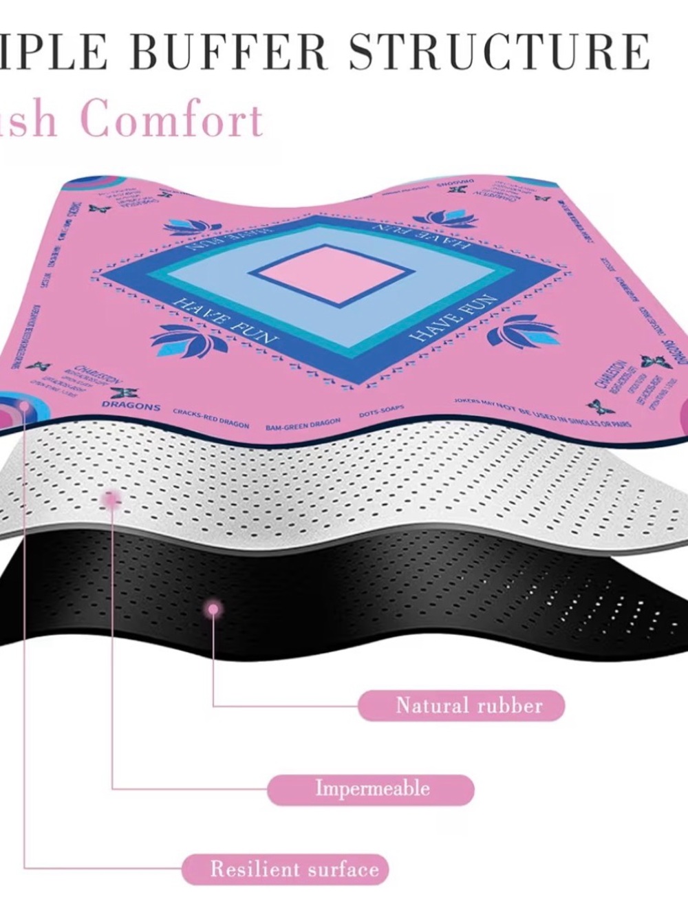 Mahjong Mat 32.4" Lotus & Butterfly Artwork Hand-Painted Charleston Instructions - Picture 6 of 7